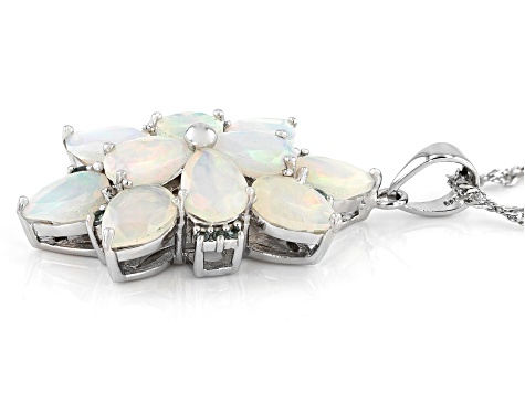 Pre-Owned Ethiopian Opal Rhodium Over Silver Pendant With Chain 3.66ctw