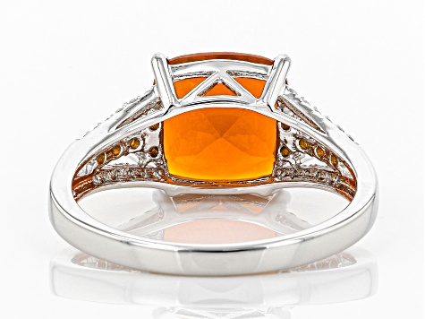 Pre-Owned Orange Mexican Fire Opal Rhodium Over 14k White Gold Ring 1.62ctw