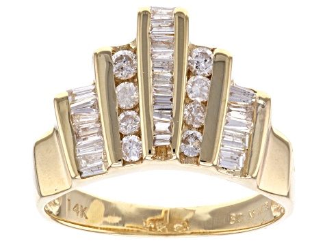 Pre-Owned White Diamond 14k Yellow Gold Art Deco Ring 0.80ctw