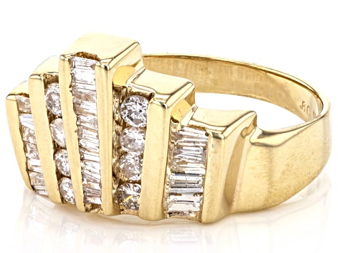 Pre-Owned White Diamond 14k Yellow Gold Art Deco Ring 0.80ctw