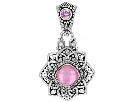 Pre-Owned Pink Mother-of-Pearl Quartz Doublet, Topaz Silver Pendant .58ct