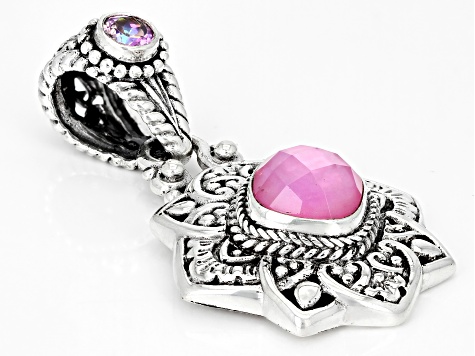 Pre-Owned Pink Mother-of-Pearl Quartz Doublet, Topaz Silver Pendant .58ct