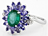 Pre-Owned Oval Zambian Emerald With Tanzanite And White Diamond Rhodium Over 14k White Gold Ring 2.1
