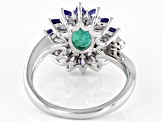 Pre-Owned Oval Zambian Emerald With Tanzanite And White Diamond Rhodium Over 14k White Gold Ring 2.1