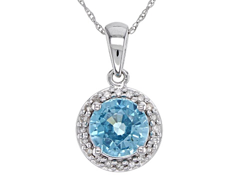 Pre-Owned Blue Zircon Rhodium Over 14k White Gold Pendant With Chain 2.07ctw