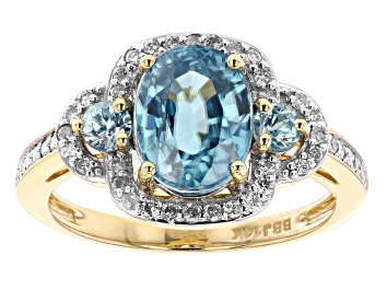 Picture of Pre-Owned Blue Zircon 14k Yellow Gold Ring 3.48ctw