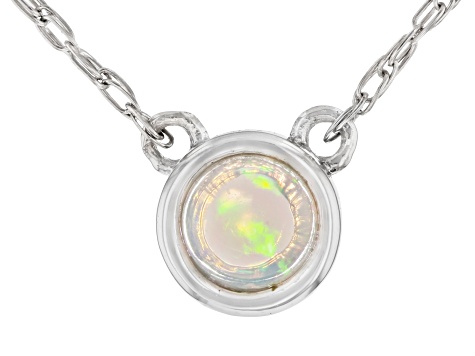Pre-Owned Multi Color Ethiopian Opal Rhodium Over 10k White Gold Necklace .07ct