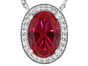 Pre-Owned Lab Created Ruby And White Cubic Zirconia Rhodium Over Sterling Silver Pendant With Chain