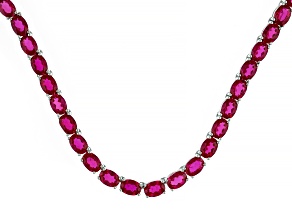 Pre-Owned Red Lab Created Ruby Rhodium Over Sterling Silver Tennis Necklace 63.65ctw