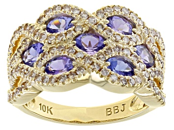 Picture of Pre-Owned Oval Tanzanite With Candlelight Diamonds™ 10K Yellow Gold Ring 2.09ctw