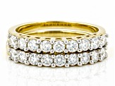 Pre-Owned Moissanite 14k yellow gold over sterling silver set of two bands