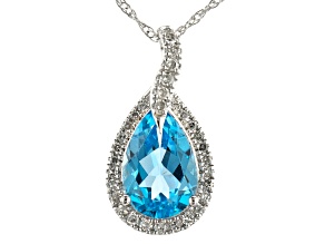 Pre-Owned Swiss Blue Topaz Rhodium OVer 10k White Gold Pendant Chain 1.40ctw