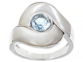 Pre-Owned White Mother-Of-Pearl With Sky Blue Topaz Rhodium Over Sterling Silver Ring