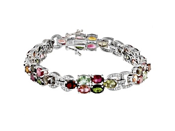 Picture of Pre-Owned Multi Color Tourmaline Rhodium Over Sterling Silver Bracelet. 11.00ctw