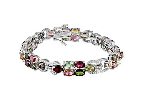 Pre-Owned Multi Color Tourmaline Rhodium Over Sterling Silver Bracelet. 11.00ctw