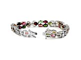 Pre-Owned Multi Color Tourmaline Rhodium Over Sterling Silver Bracelet. 11.00ctw