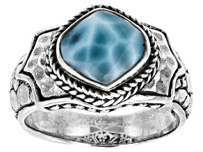 Pre-Owned Blue Larimar Silver Watermark & Hammered Ring