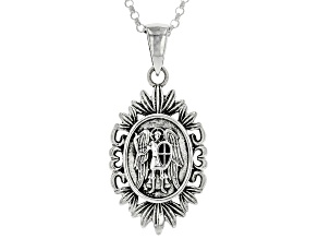 Pre-Owned Sterling Silver St. Michael Protect Us Pendant W/ 24" chain