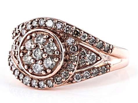 Pre-Owned Champagne Diamond 18k Rose Gold Over Sterling Silver Cluster Ring 1.00ctw