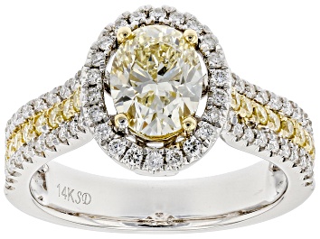 Picture of Pre-Owned Natural Yellow And White Diamond 14K White Gold Halo Ring 1.41ctw