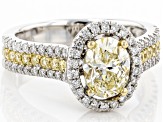 Pre-Owned Natural Yellow And White Diamond 14K White Gold Halo Ring 1.41ctw