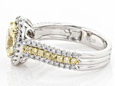 Pre-Owned Natural Yellow And White Diamond 14K White Gold Halo Ring 1.41ctw