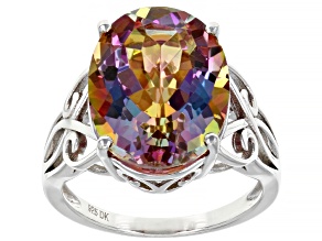 Pre-Owned Multi Color Quartz Rhodium Over Sterling Silver Solitaire Ring 6.97ctw