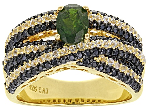 Pre-Owned Green Russian Chrome Diopside 18K Yellow Gold Over Sterling Silver Ring 2.58ctw