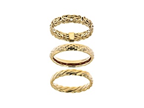 Pre-Owned 10K Yellow Gold Set of 3 Byzantine, Torchon, and Weave Band Ring