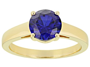 Pre-Owned Blue Lab Created Sapphire 18k Yellow Gold Over Sterling Silver September Birthstone Ring 2