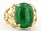 Pre-Owned Green Jadeite 18K Yellow Gold Over Sterling Silver Open Side Detail Ring