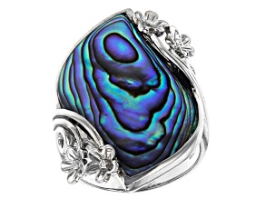 Pre-Owned Abalone Shell Rhodium Over Sterling Silver Flower Design Ring