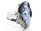 Pre-Owned Abalone Shell Rhodium Over Sterling Silver Flower Design Ring