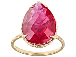 Pre-Owned Red Lab Created Ruby 18k Yellow Gold Over Sterling Silver Solitaire Ring 5.50ct