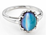 Pre-Owned Aurora Moonstone Rhodium Over Sterling Silver Ring