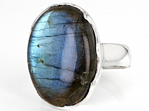 Pre-Owned Grey Labradorite Sterling Silver Solitaire Ring
