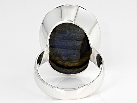 Pre-Owned Grey Labradorite Sterling Silver Solitaire Ring