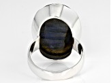 Pre-Owned Grey Labradorite Sterling Silver Solitaire Ring