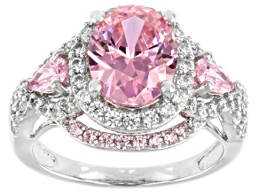 Pre-Owned Pink And White Cubic Zirconia Rhodium Over Sterling Silver Ring 5.85ctw