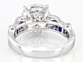 Pre-Owned Blue Lab Created Spinel And White Cubic Zirconia Rhodium Over Silver Ring 7.39ctw