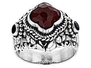 Pre-Owned Red Jasper & Black Spinel Silver Ring .12ctw