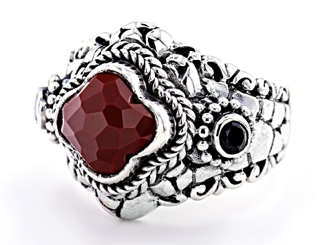 Pre-Owned Red Jasper & Black Spinel Silver Ring .12ctw