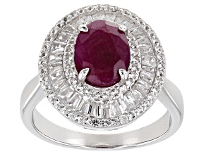 Pre-Owned Red Ruby Rhodium Over Sterling Silver Ring 2.70ctw