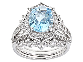 Pre-Owned Sky Blue Topaz Rhodium Over Sterling Silver Ring Set. 5.02ctw