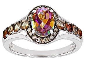 Pre-Owned Multi-color Quartz Rhodium Over Sterling Silver Ring 1.49ctw