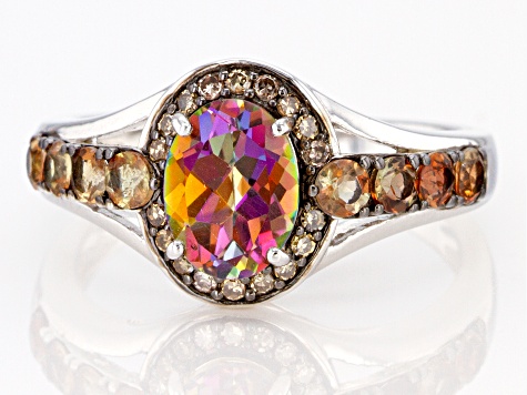 Pre-Owned Multi-color Quartz Rhodium Over Sterling Silver Ring 1.49ctw
