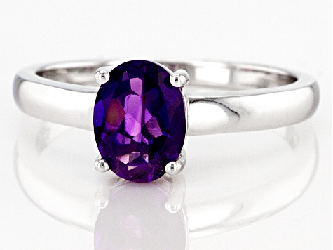 Pre-Owned Purple Amethyst Rhodium Over Sterling Silver February Birthstone Ring 0.98ct