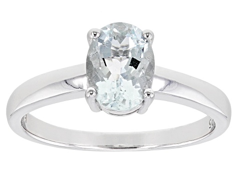 Pre-Owned Blue Aquamarine Rhodium Over Sterling Silver March Birthstone Ring 0.85ct