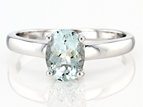 Pre-Owned Blue Aquamarine Rhodium Over Sterling Silver March Birthstone Ring 0.85ct