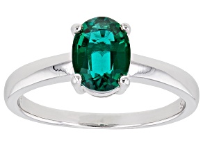 Pre-Owned Green Lab Created Emerald Rhodium Over Sterling Silver May Birthstone Ring 0.95ct